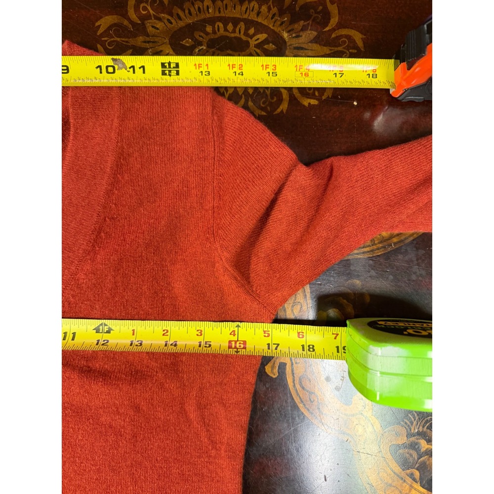 Vtg Griffen Cashmere Womens Rust Orange V Neck Sweater 3/4 Sleeve Fall Petite PS - Picture 10 of 13